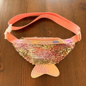 Girls Pink Sequin Holographic Mermaid Tail Fanny Pack